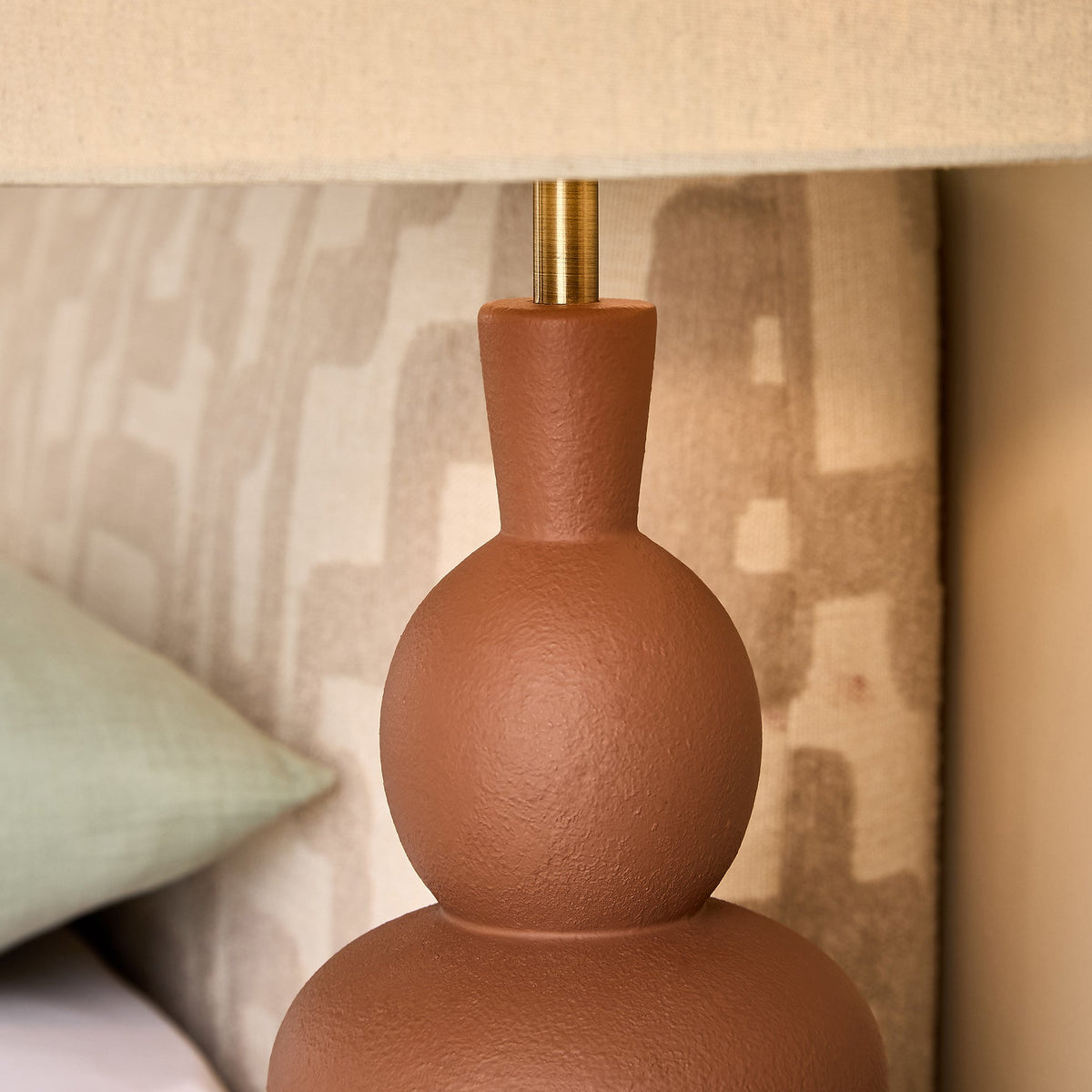 Freyja Ceramic Table Lamp in Brown with Cream Cotton Shade