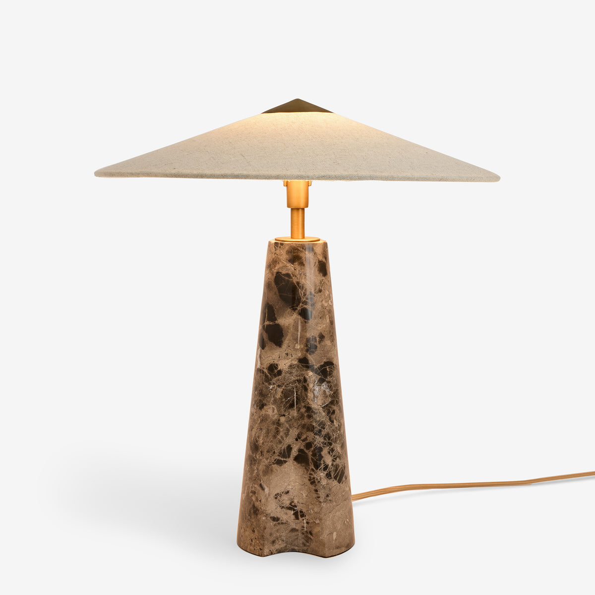 Heath Marble Table Lamp in Black & Brown with Faux Linen Shade