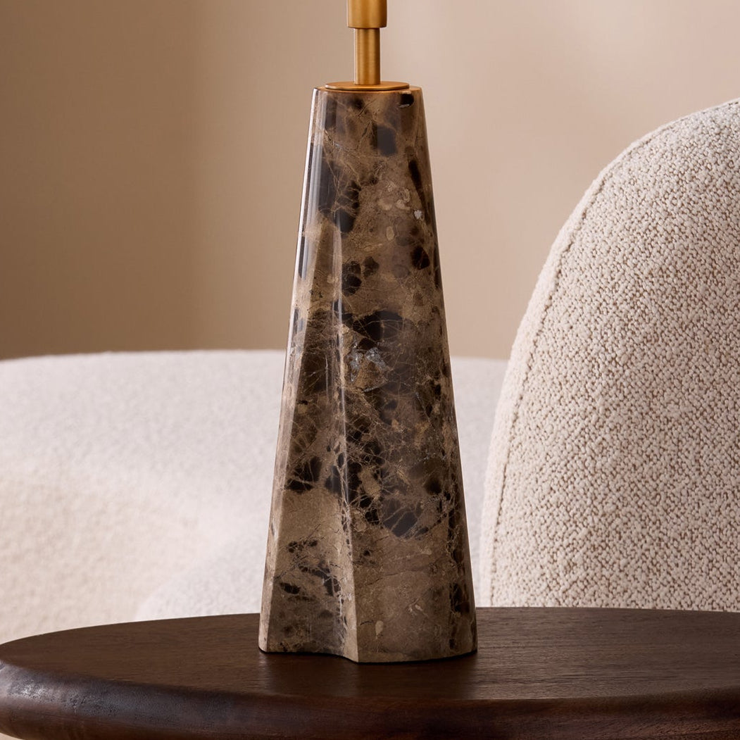 Heath Marble Table Lamp in Black & Brown with Faux Linen Shade