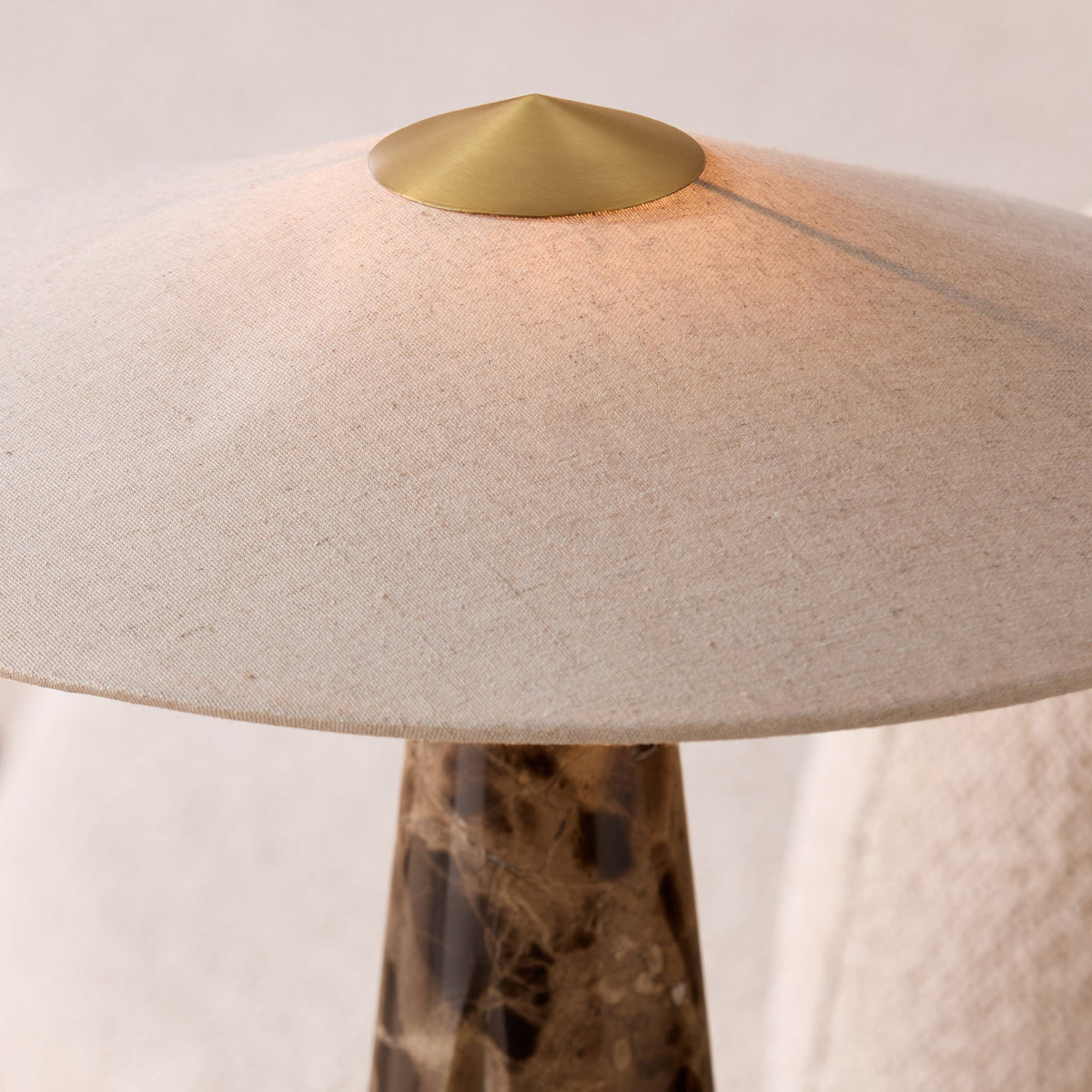 Heath Marble Table Lamp in Black & Brown with Faux Linen Shade