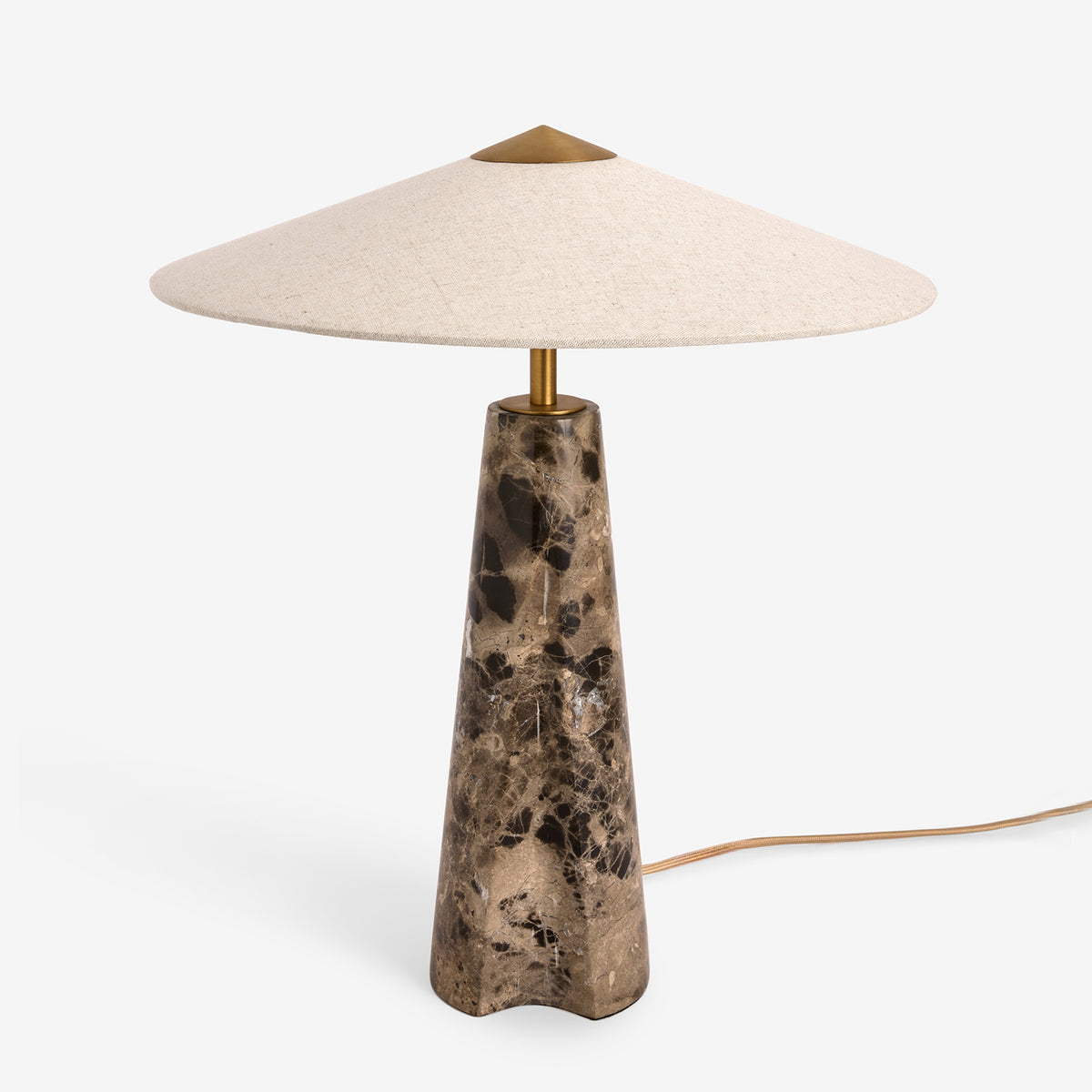 Heath Marble Table Lamp in Black & Brown with Faux Linen Shade