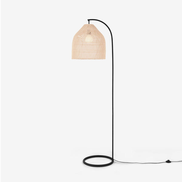 Java Floor Lamp in Black with Light Beige Rattan Shade