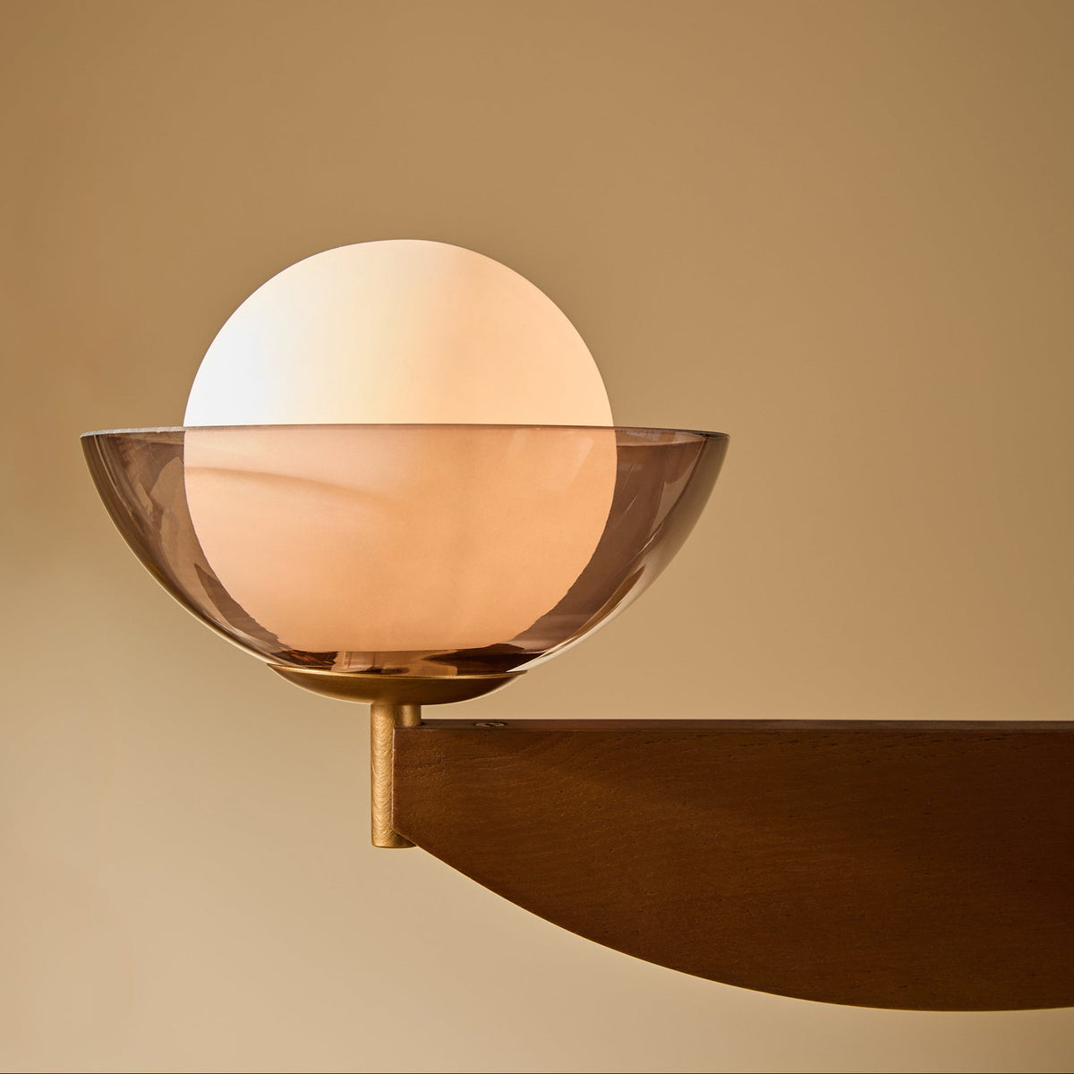 Layla 3 Semi Flush Ceiling Light in Walnut Stained Ash Wood with Smoked Glass & Opal Shades (Copy)
