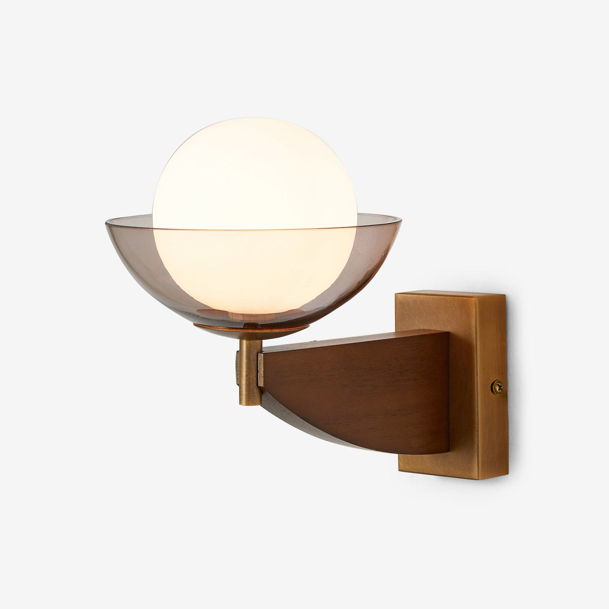 Layla Wall Light in Walnut Stained Ash Wood with Smoked & Opal Glass Shade
