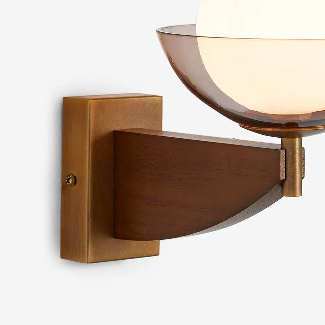 Layla Wall Light in Walnut Stained Ash Wood with Smoked & Opal Glass Shade