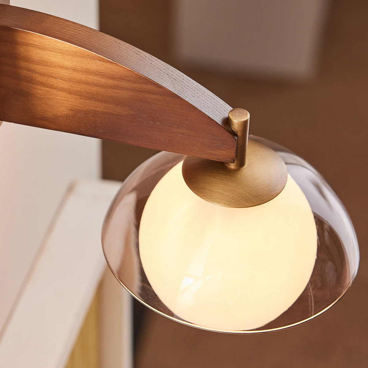 Layla Wall Light in Walnut Stained Ash Wood with Smoked & Opal Glass Shade
