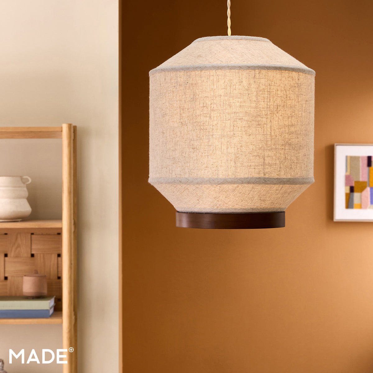 Layla Natural Linen Shade with Walnut Stained Ash Wood Detail
