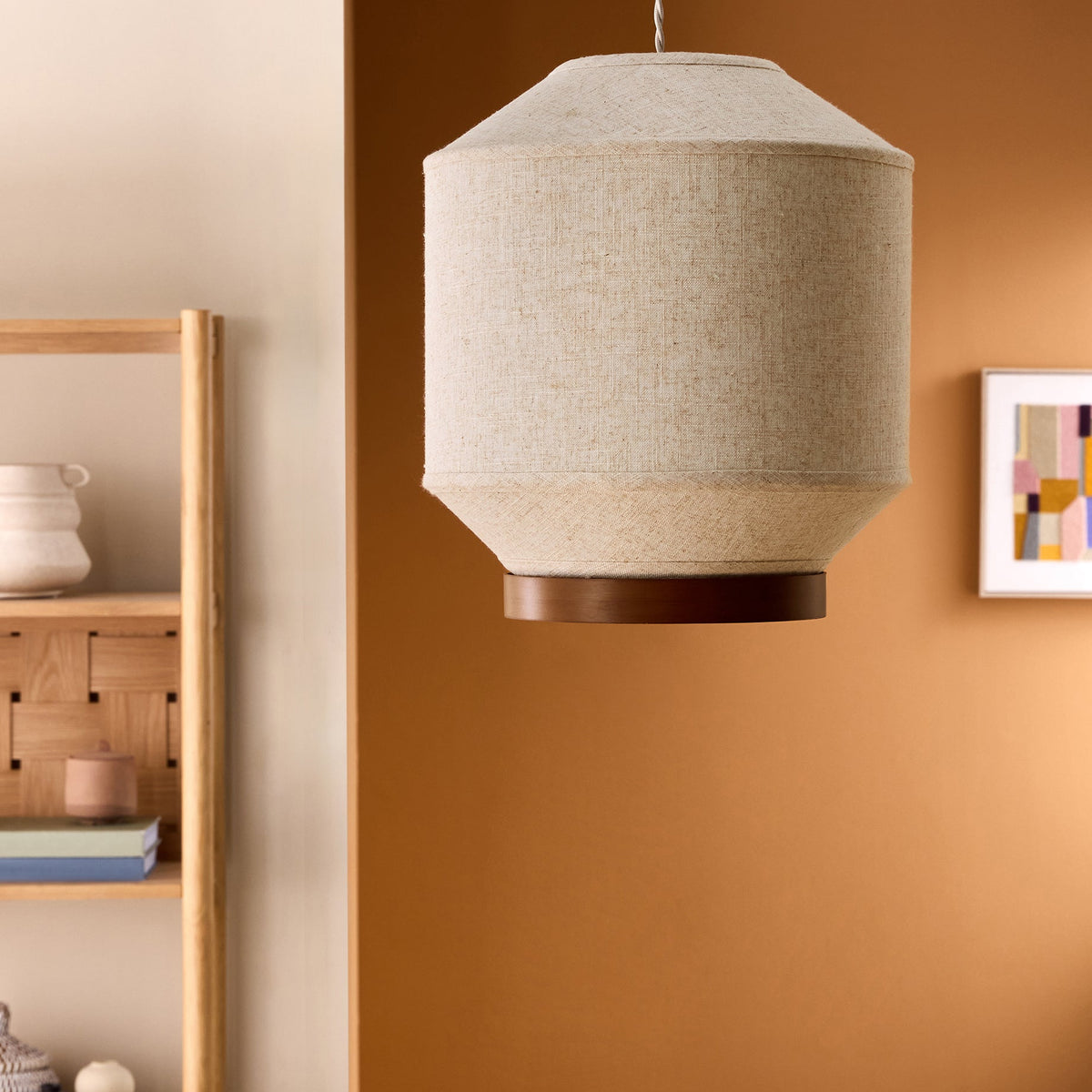 Layla Natural Linen Shade with Walnut Stained Ash Wood Detail