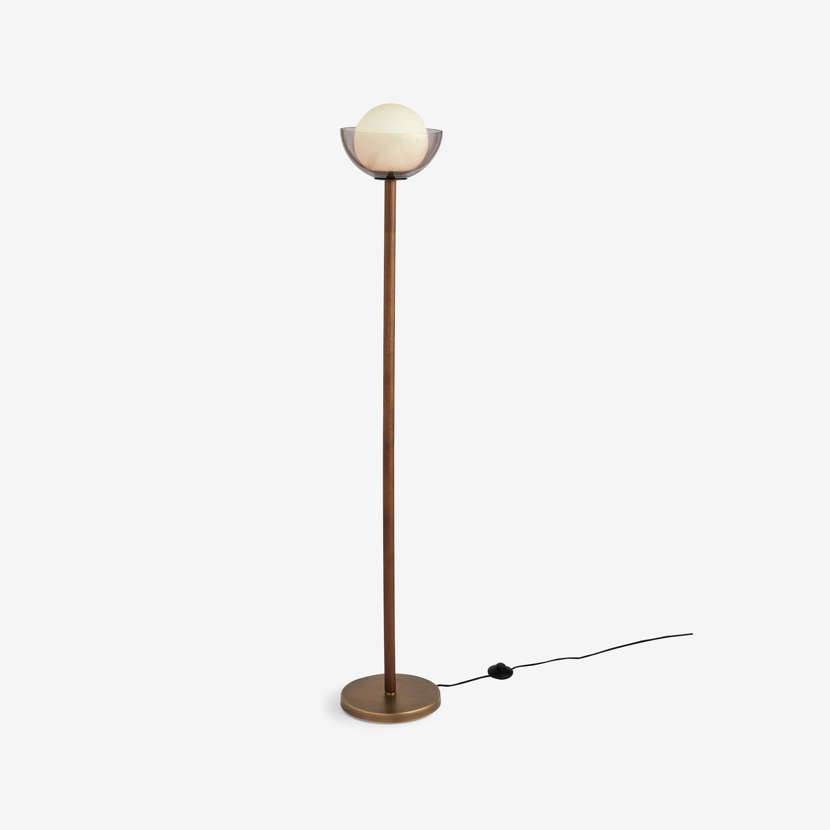 Layla Floor Lamp in Walnut Stained Ash Wood with Smoked & Opal Glass Shade