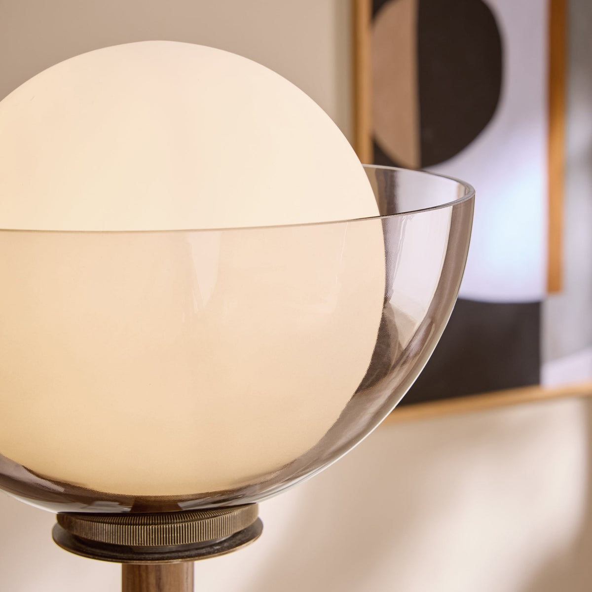 Layla Floor Lamp in Walnut Stained Ash Wood with Smoked & Opal Glass Shade