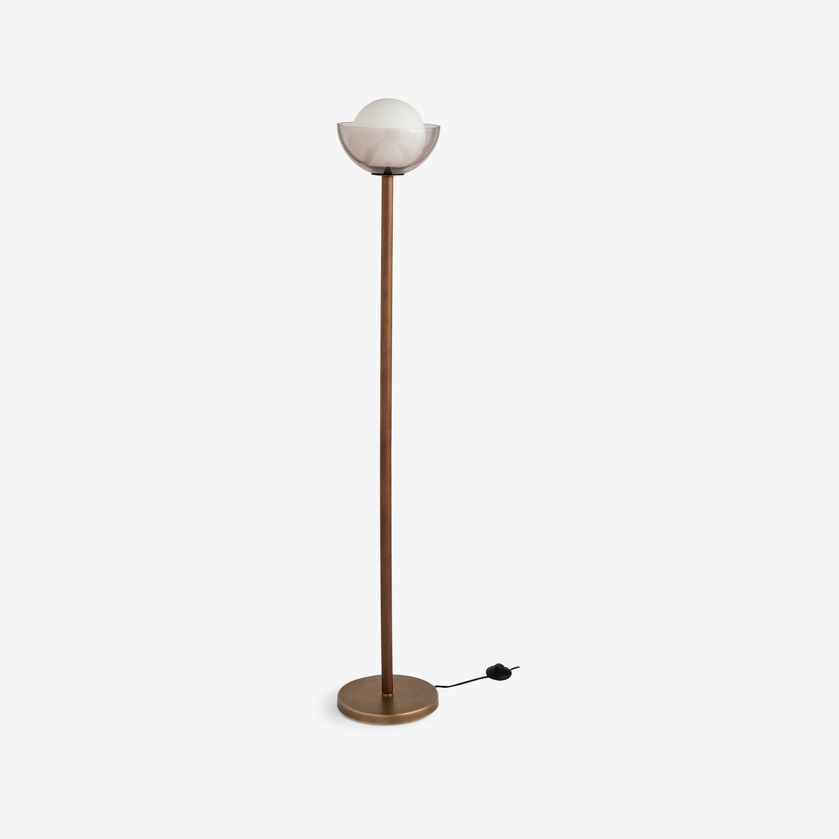 Layla Floor Lamp in Walnut Stained Ash Wood with Smoked & Opal Glass Shade