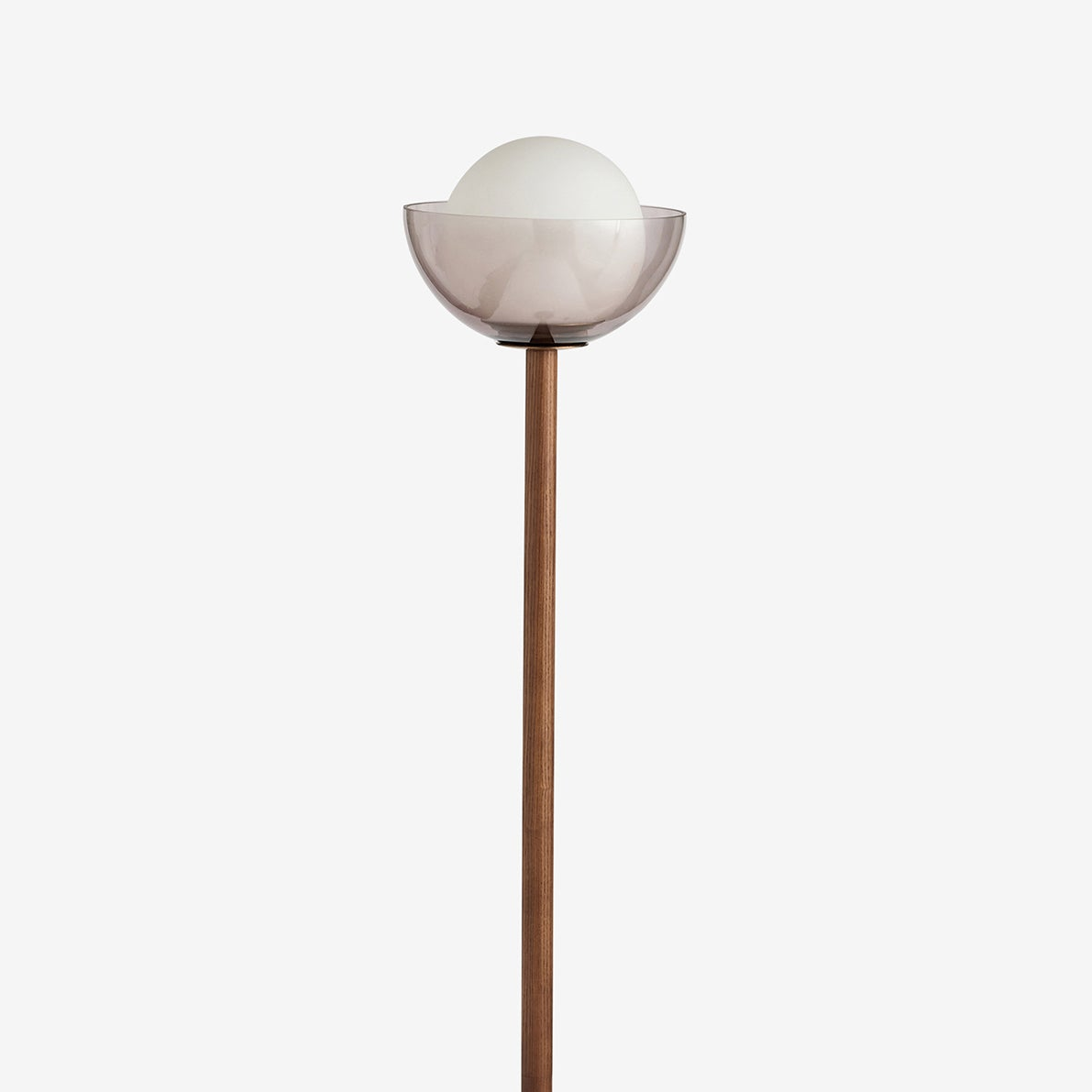 Layla Floor Lamp in Walnut Stained Ash Wood with Smoked & Opal Glass Shade