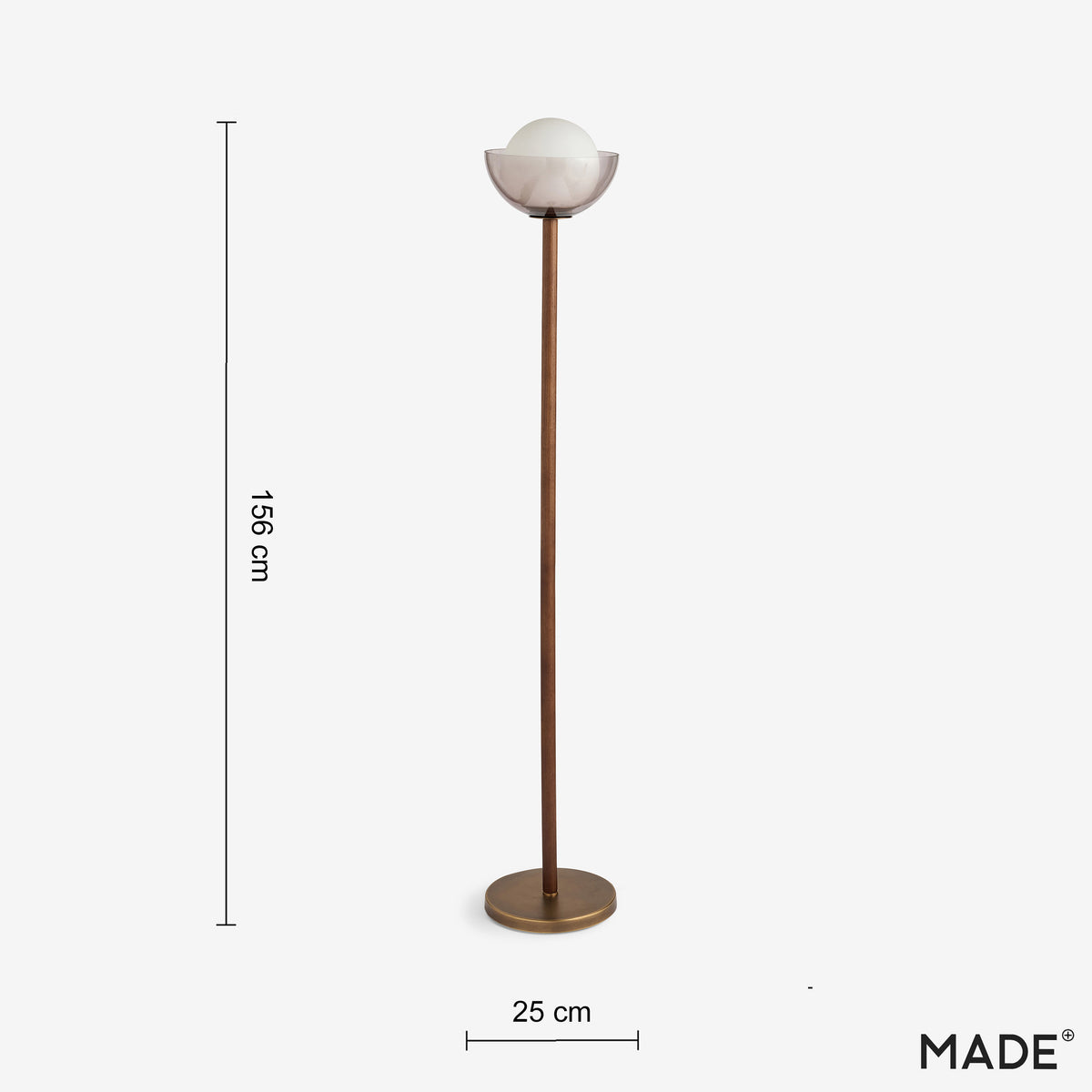 Layla Floor Lamp in Walnut Stained Ash Wood with Smoked & Opal Glass Shade