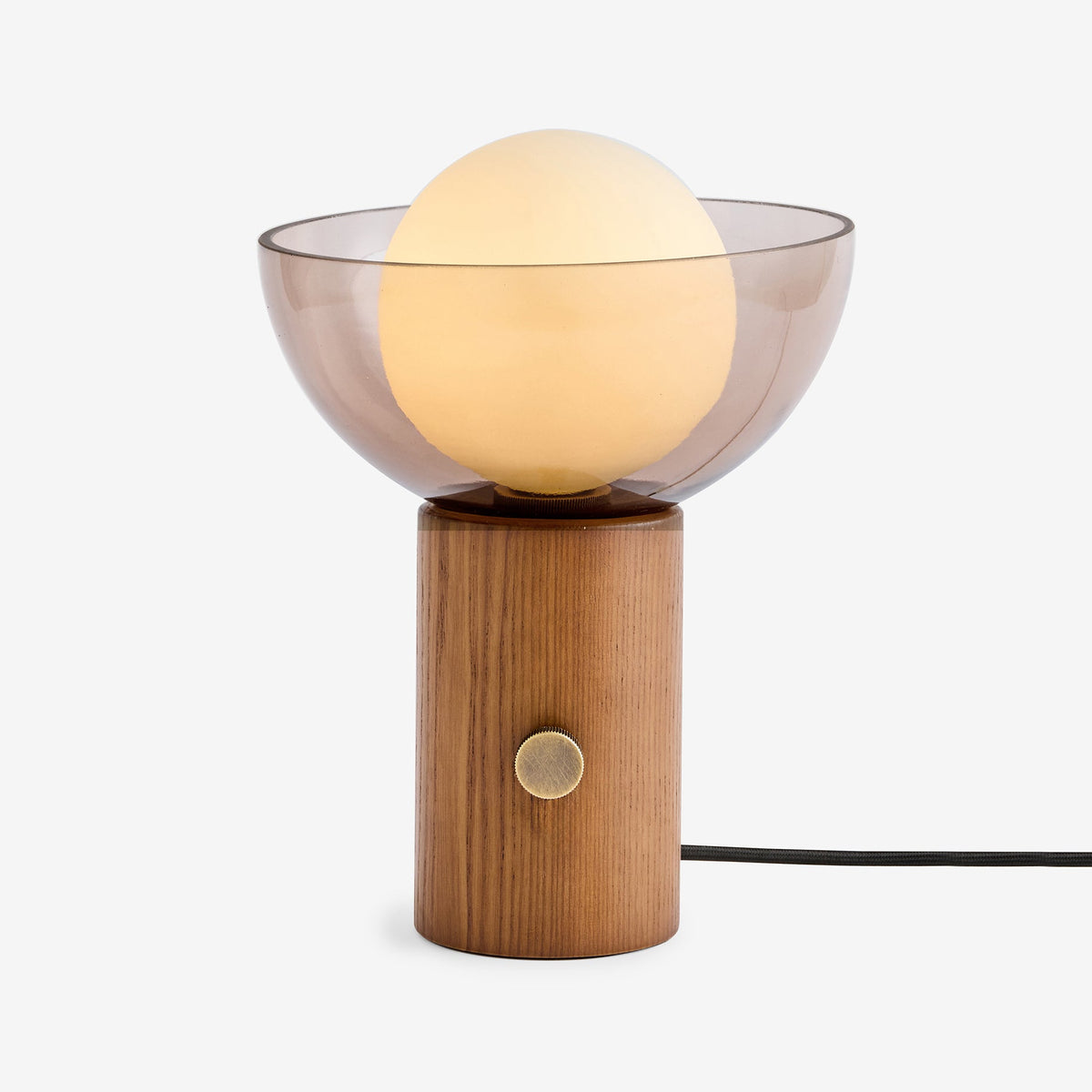 Layla Dimmable Table Lamp in Walnut Stained Ash Wood with Smoked & Opal Glass Shade