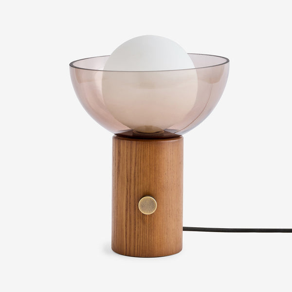 Layla Dimmable Table Lamp in Walnut Stained Ash Wood with Smoked & Opal Glass Shade