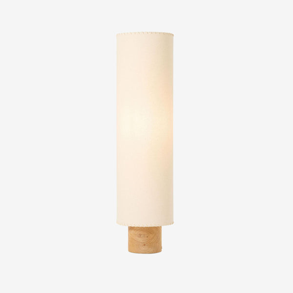 Neutra Floor Lamp with Natural Rubberwood Base & Faux Linen Drum Shade