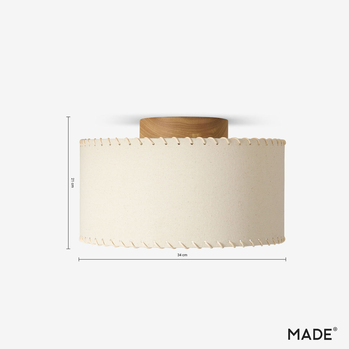 Neutra Semi Flush Ceiling Light with Natural Rubberwood Base & Faux Linen Drum Shade
