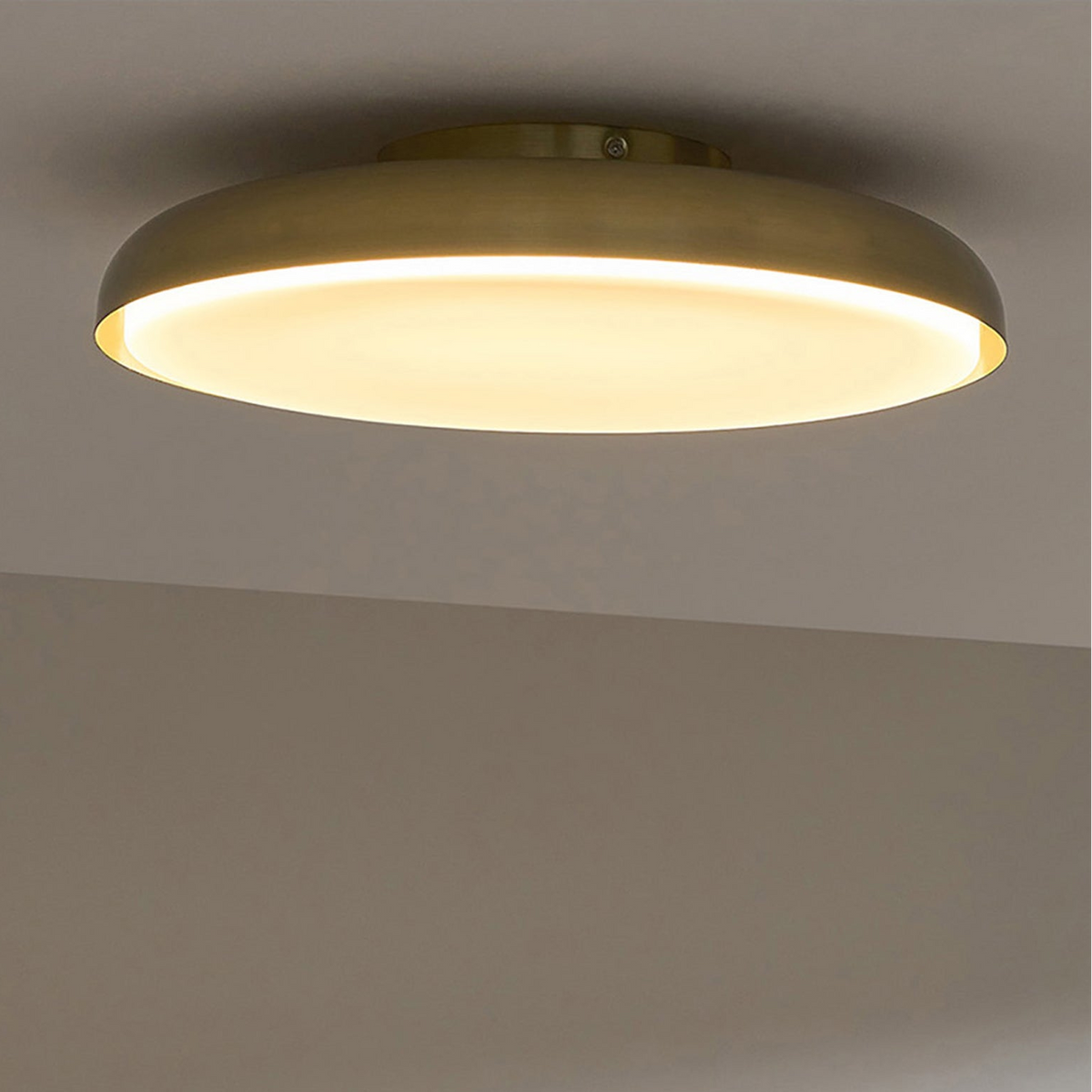 Nura IP44 Semi Flush LED Bathroom Ceiling Light in Antique Brass