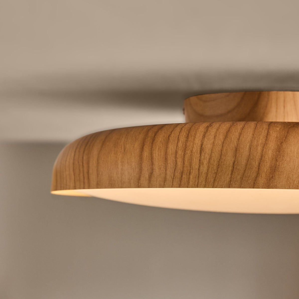 Nura IP44 Semi Flush LED Bathroom Ceiling Light in Wood Effect
