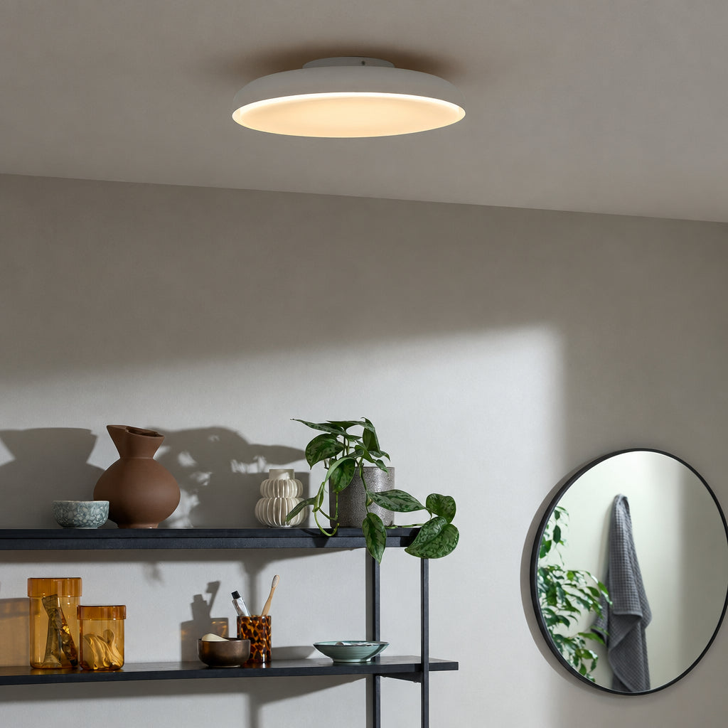 Nura IP44 Semi Flush LED Bathroom Ceiling Light in Matt Ivory