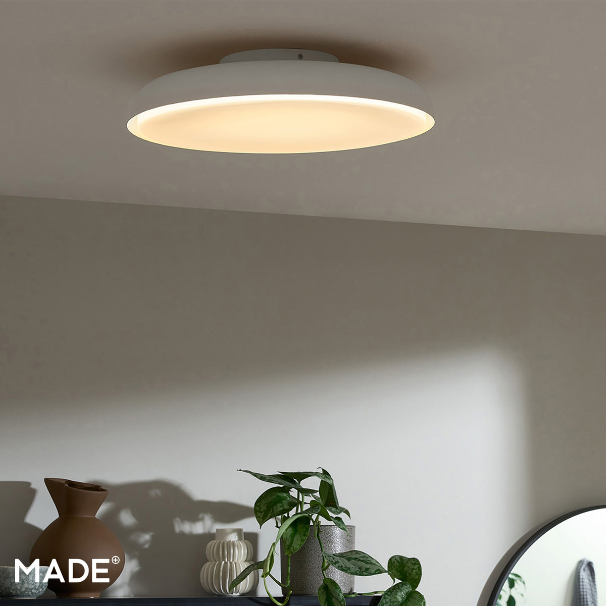 Nura IP44 Semi Flush LED Bathroom Ceiling Light in Matt Ivory