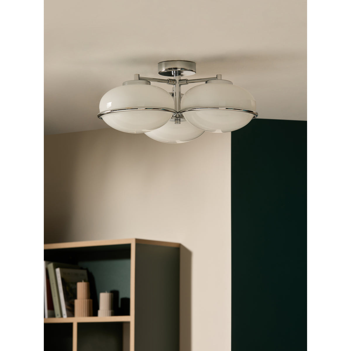 Piper 3 Light Semi Flush Ceiling in Polished Chrome with Opal Glass Shades