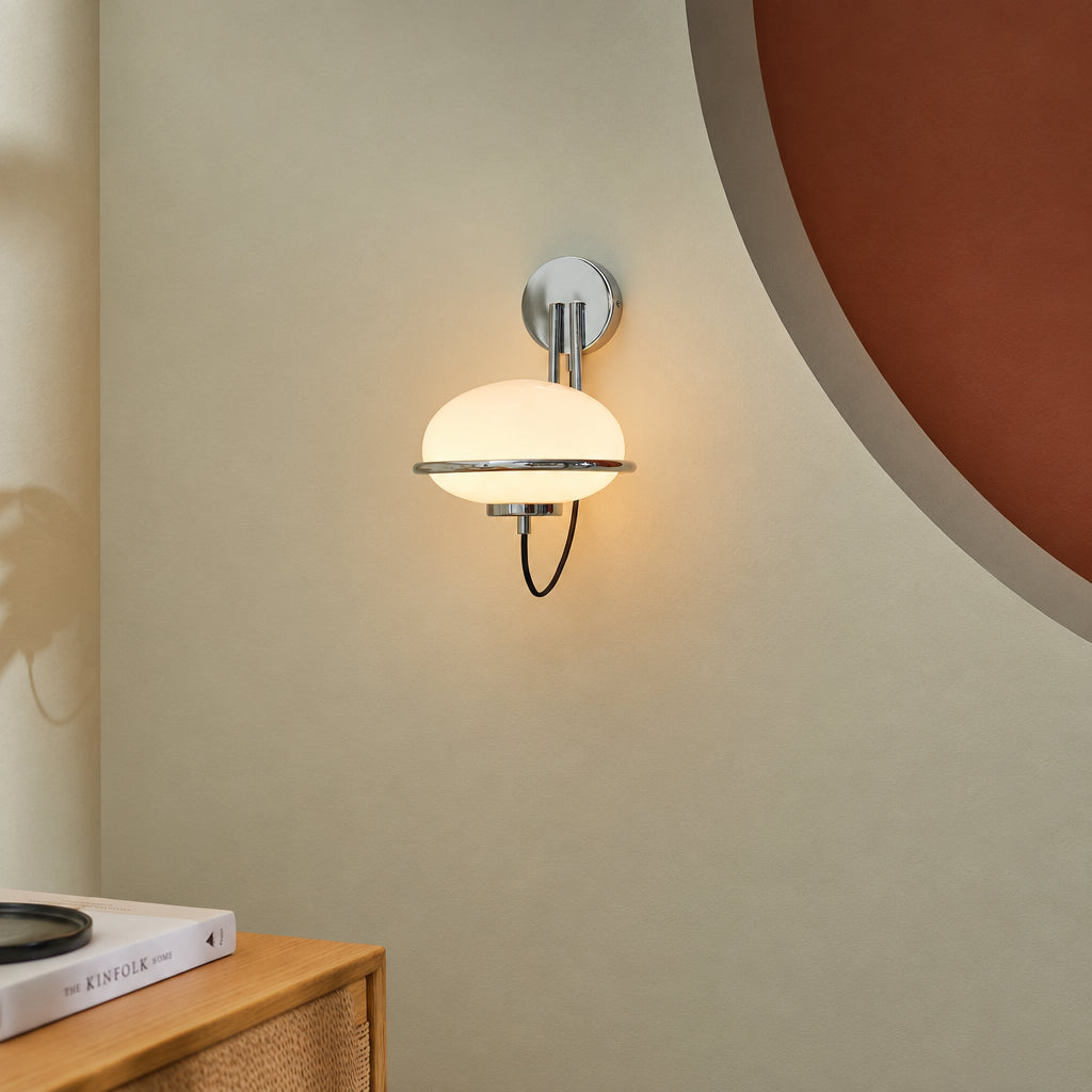 Piper Wall Light in Polished Chrome with Opal Glass Shade