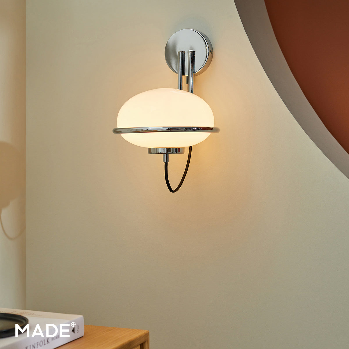 Piper Wall Light in Polished Chrome with Opal Glass Shade