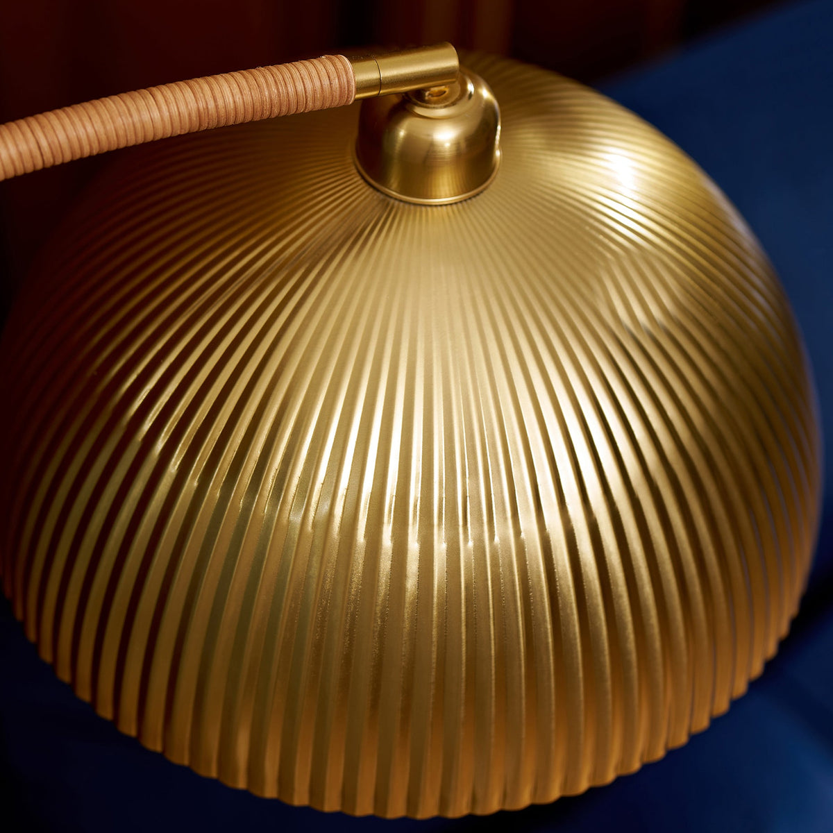Shell Floor Lamp in Gold & Rattan