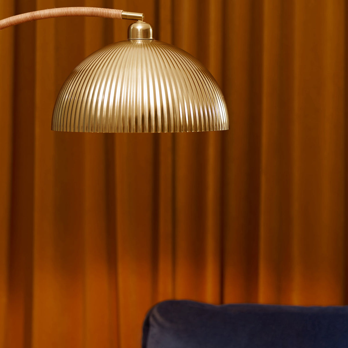 Shell Floor Lamp in Gold & Rattan