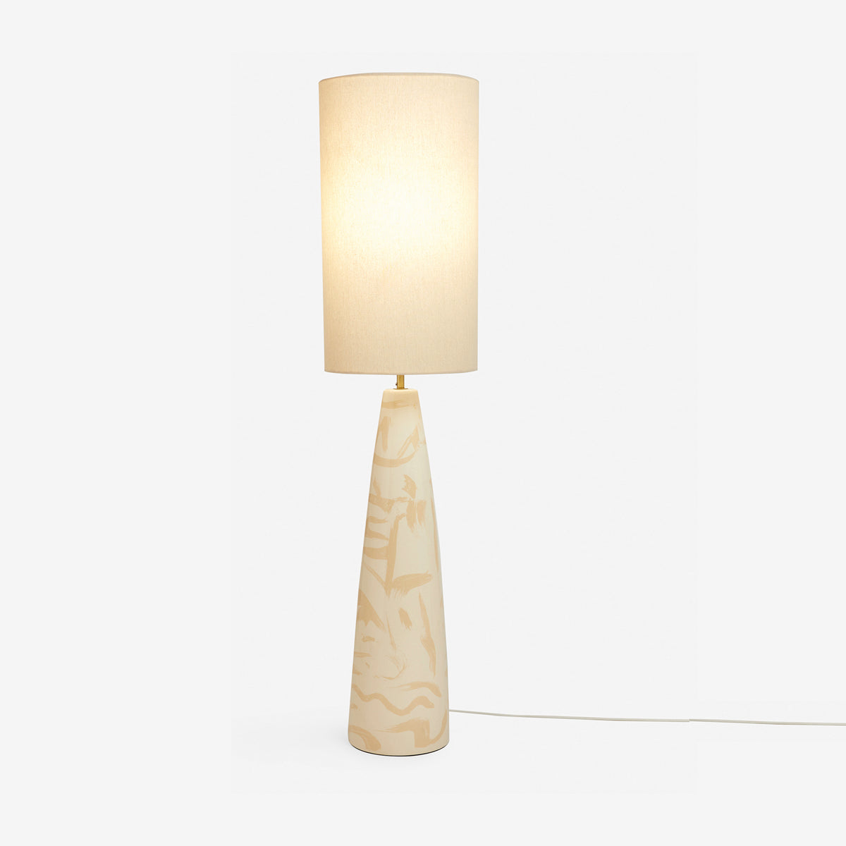 Vince Ceramic Floor Lamp in Cream with Natural Linen Shade