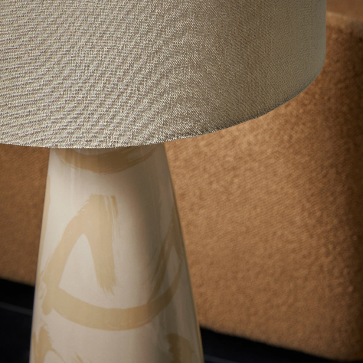 Vince Ceramic Floor Lamp in Cream with Natural Linen Shade