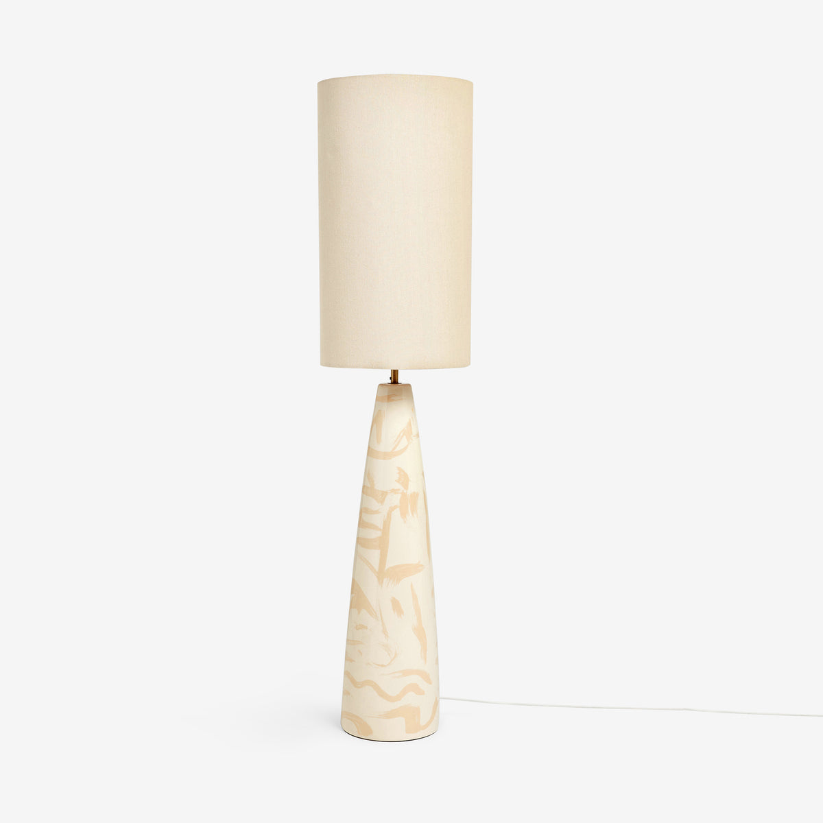 Vince Ceramic Floor Lamp in Cream with Natural Linen Shade