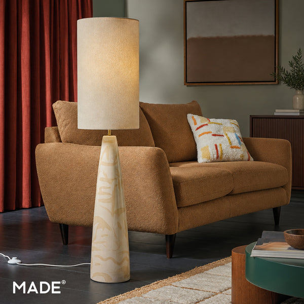 Vince Ceramic Floor Lamp in Cream with Natural Linen Shade