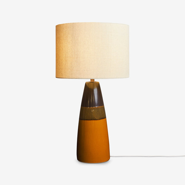 Vince Ceramic Table Lamp in Brown with Natural Linen Shade