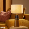 Vince Ceramic Table Lamp in Brown with Natural Linen Shade