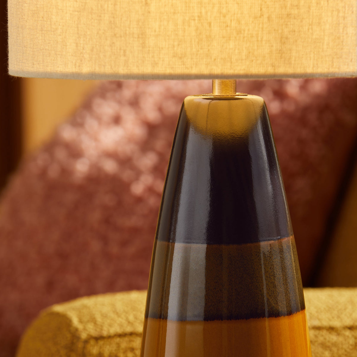 Vince Ceramic Table Lamp in Brown with Natural Linen Shade