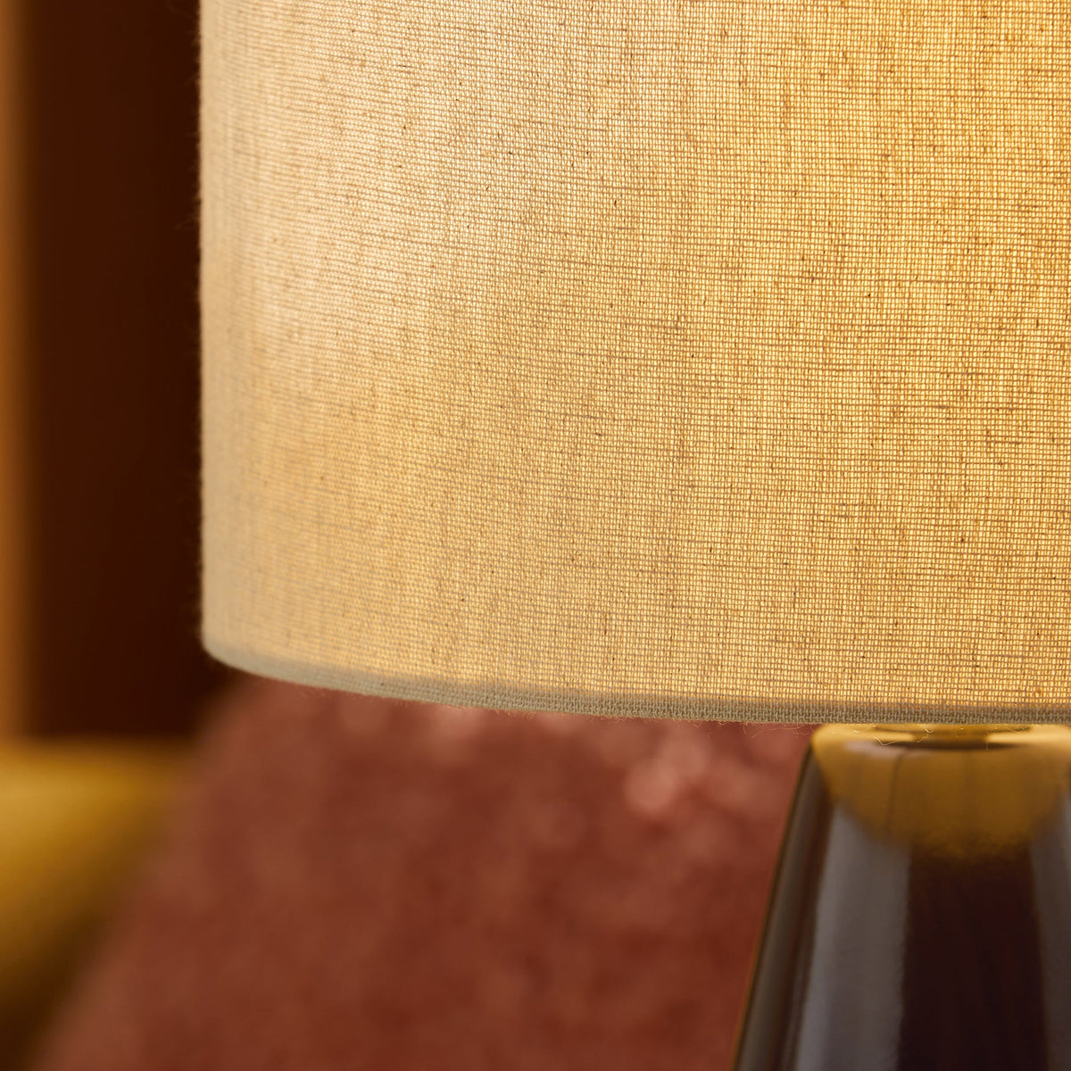 Vince Ceramic Table Lamp in Brown with Natural Linen Shade