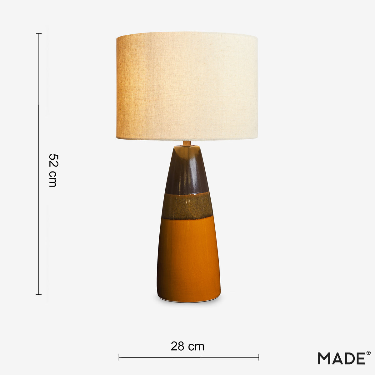 Vince Ceramic Table Lamp in Brown with Natural Linen Shade
