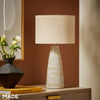 Vince Ceramic Table Lamp in Cream with Natural Linen Shade