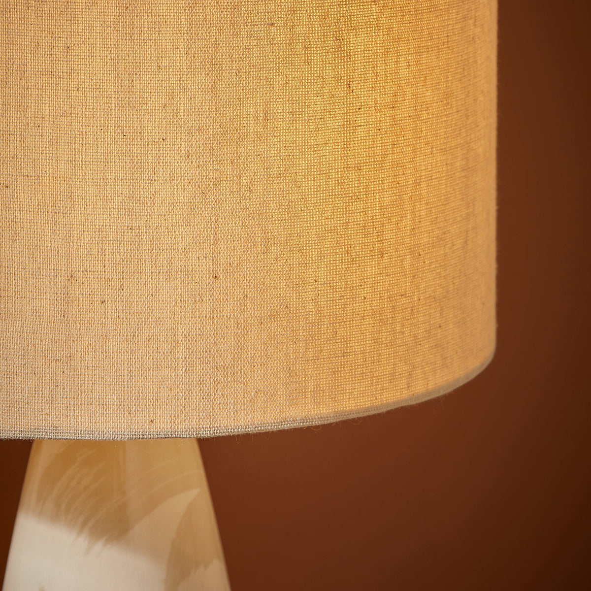 Vince Ceramic Table Lamp in Cream with Natural Linen Shade