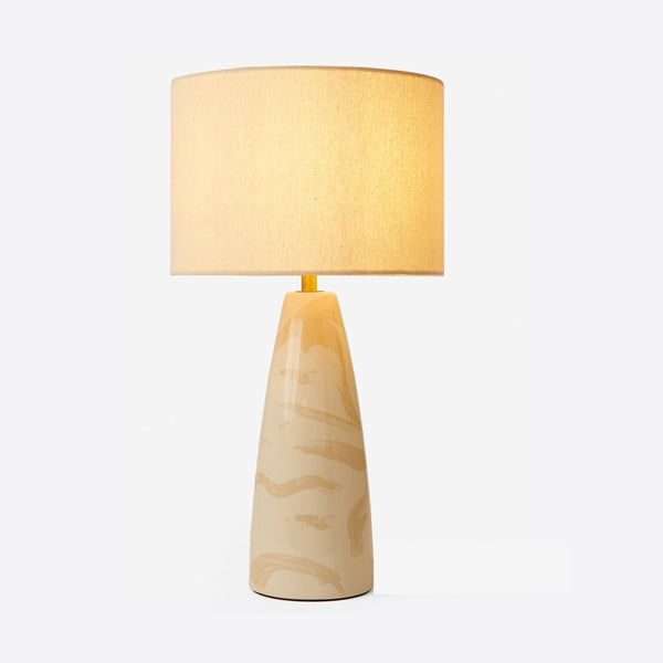 Vince Ceramic Table Lamp in Cream with Natural Linen Shade
