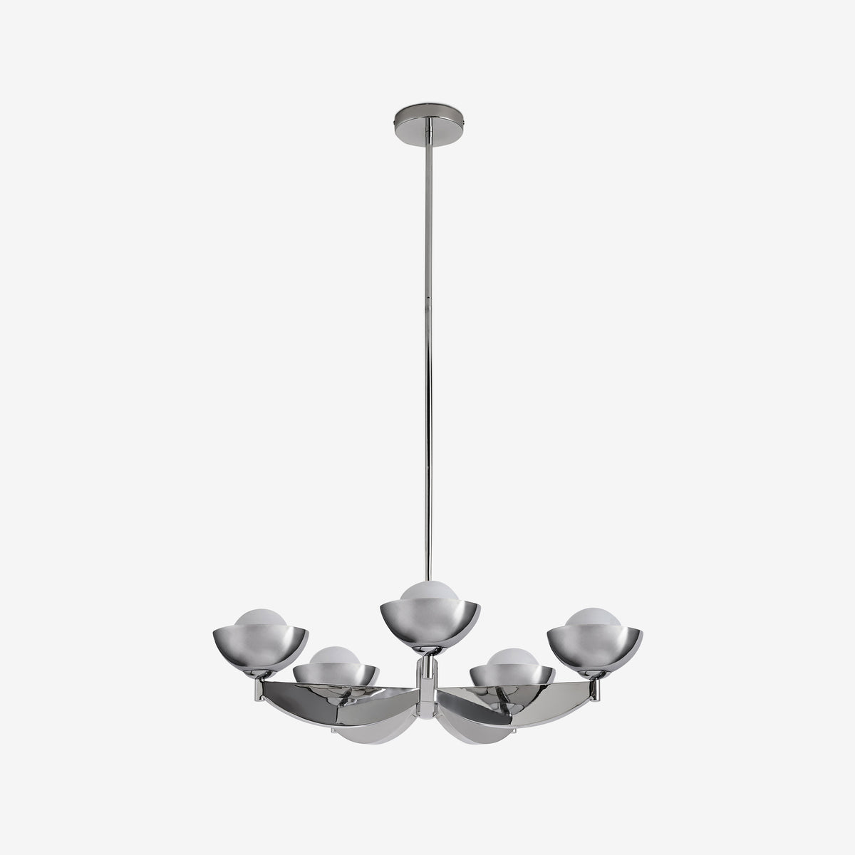 Layla 5 Light Pendant in Chrome with Chromed Outer & Opal Inner Glass Shades