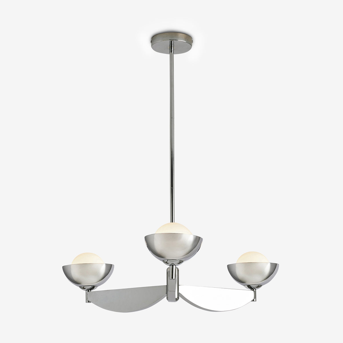 Layla 3 Light Pendant in Chrome with Chromed Outer & Opal Inner Glass Shades