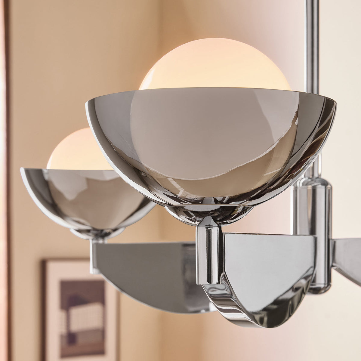 Layla 3 Light Pendant in Chrome with Chromed Outer & Opal Inner Glass Shades