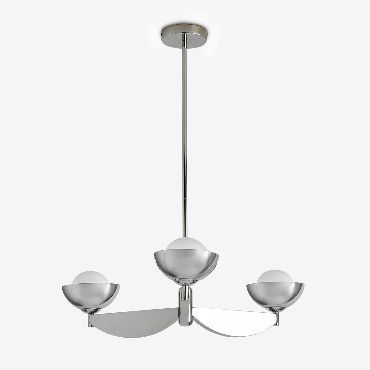 Layla 3 Light Pendant in Chrome with Chromed Outer & Opal Inner Glass Shades