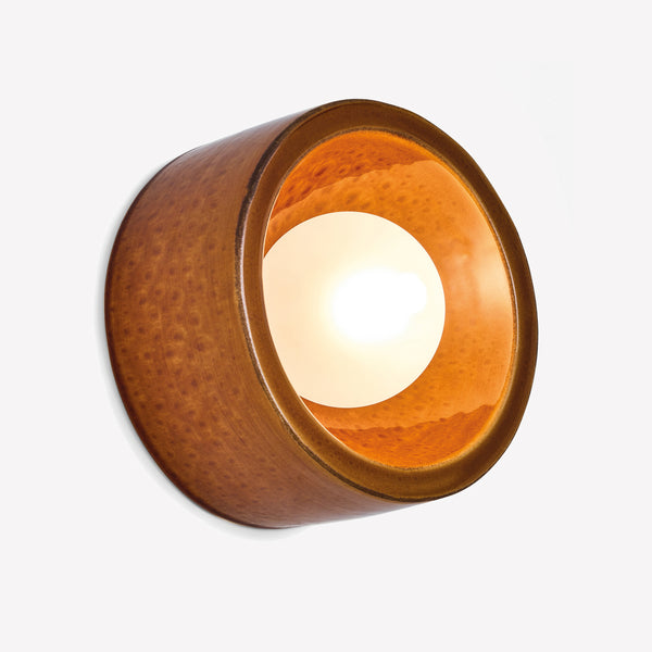 Mavi Ceramic Wall Light in Caramel Brown with Frosted Glass Diffuser