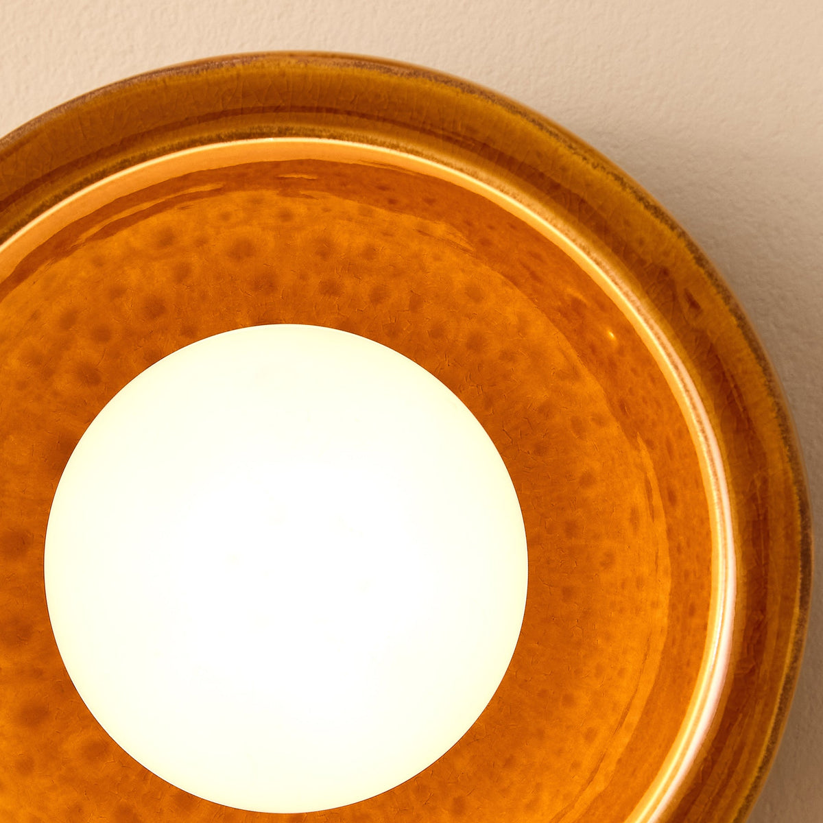 Mavi Ceramic Wall Light in Caramel Brown with Frosted Glass Diffuser