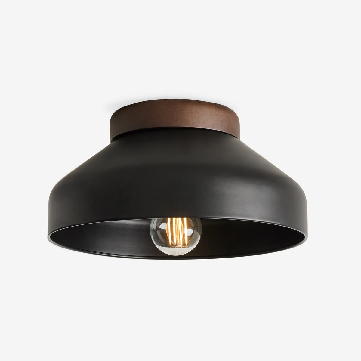Albert Semi Flush Ceiling Light in Matt Black with Rubberwood Detail