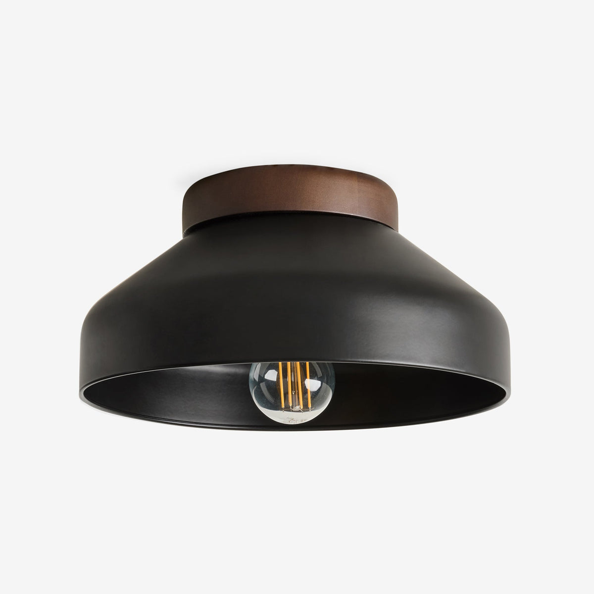 Albert Semi Flush Ceiling Light in Matt Black with Rubberwood Detail
